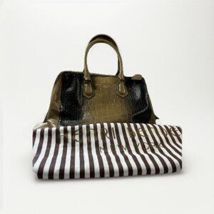 Henri Bendel New York Alligator Embossed Large Leather Handbag With Dust Bag